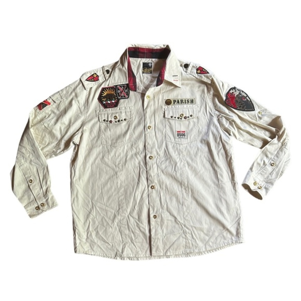 Vintage Parish -Parish Bound For Glory Military Style Long Sleeve Button Down 3X
